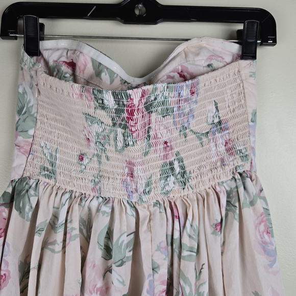 Vintage Urban Outfitters Strapless Floral Midi Dress - Pink and White Size S - Picture 5 of 7